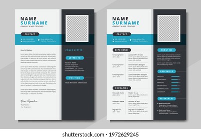 Modern And Professional Resume Or Cv Template Design. Minimalist Corporate Cv Background With Cover Letter For Job Application. Business Portfolio, Resume Or Cv Layout With Creative Graphic Style.