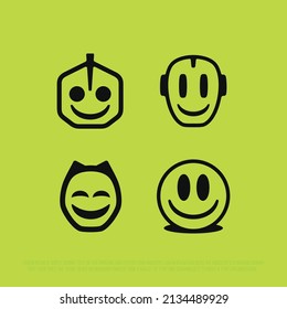 A modern professional set of icons with the image of robot smile