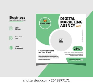 A modern and professional social media post design for digital marketing agencies. This template is perfect for promoting your business services, branding, or online marketing campaigns.