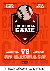 modern professional sports design poster with baseball tournament in orange theme