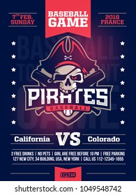 modern professional sports design poster with a baseball tournament and the skull in the blue theme