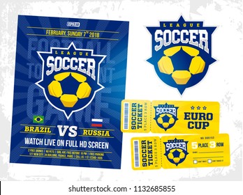 modern professional sports design poster and ticket and emblem for soccer tournament.