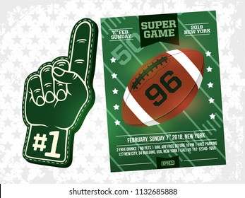 modern professional sports design poster and foam finger for soccer tournament