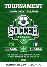 Modern Professional Sports Flyer Design With Soccer League In Green Theme.