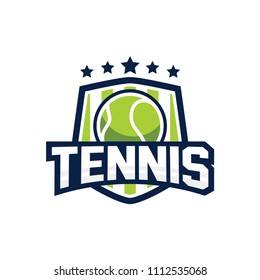 Modern professional tennis logo with ball. Sport badge for team, championship or league. Vector illustration