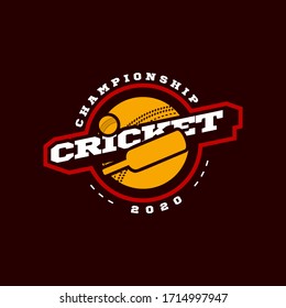 Modern professional Typography cricket sport super hero style vector emblem and template logo design with ball. Funny greetings for clothes, card, badge, icon, postcard, banner, tag, stickers, print.