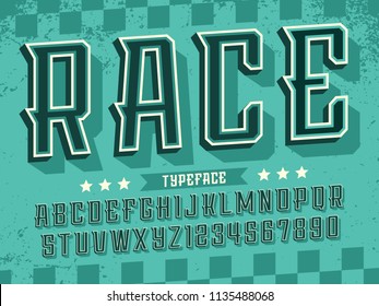 Modern professional vector 3d alphabet race. Custom typeface 