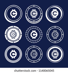 modern professional vector cryptocurrency coin set in white and blue theme