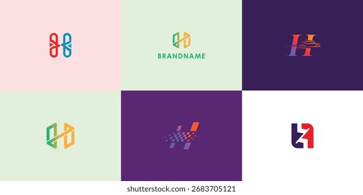 Moderna colección de logotipo de Vector profesional con letra H. Símbolo de marca limpio y versátil perfecto para empresas, empresas emergentes, identidad corporativa y marca. Vector editable y escalable.