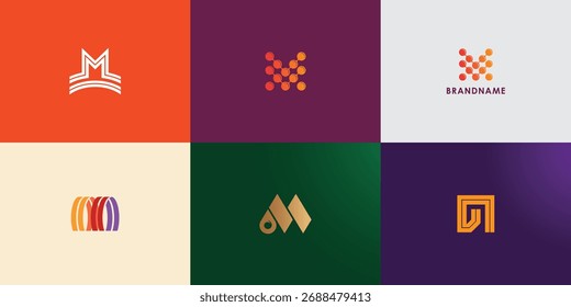 Modern professional vector logo collection featuring letter M. Clean and versatile branding symbol perfect for businesses, start-ups, corporate identity and personal branding. vector design template.