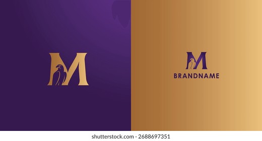 Moderno diseño de logotipo de Vector profesional con letra M. Símbolo de marca limpio y versátil perfecto para empresas, empresas emergentes, identidad corporativa y marca personal. Logotipo del halcón o del águila.
