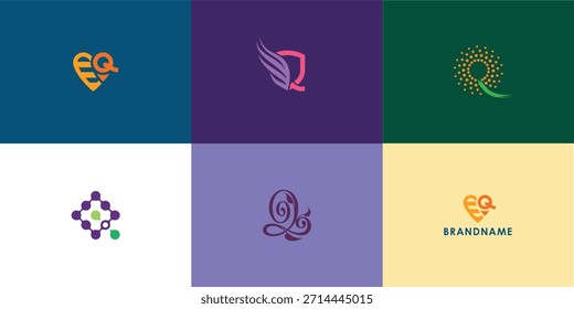Moderne professionelle Vektor-Logo-Design-Kollektion mit Buchstabe Q. Modernes Branding-Symbol perfekt für Unternehmen, Start-ups, Markenidentität und persönliches Branding. Vorlage für Vektordesign.