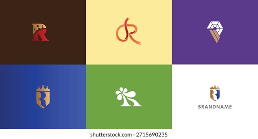 Modern professional vector logo design collection with letter R. Modern branding symbol perfect for businesses, start-ups, Brand identity and personal branding. Vector design template.