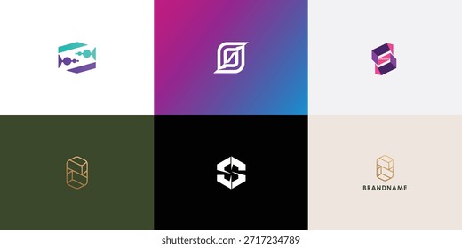 Modern professional vector logo design collection featuring letter S. Modern branding symbol perfect for businesses, start-ups, Brand identity and personal branding. Vector design template.