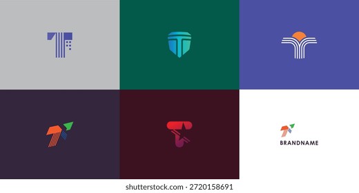 Modern professional vector logo design collection featuring letter T. Modern branding symbol perfect for businesses, start-ups, Brand identity and personal branding. Vector design template.

