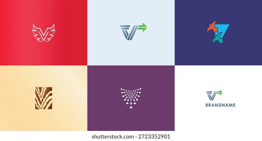 Colección de diseño de logotipo de Vector profesional moderno con letra V. Símbolo de marca moderno perfecto para empresas, empresas emergentes, identidad de marca y marca personal. Plantilla de diseño de Vector.