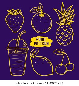 Modern professional vector set freshly made with real fruits. Fruit pattern