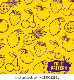 Modern professional vector set freshly made with real fruits. Fruit pattern