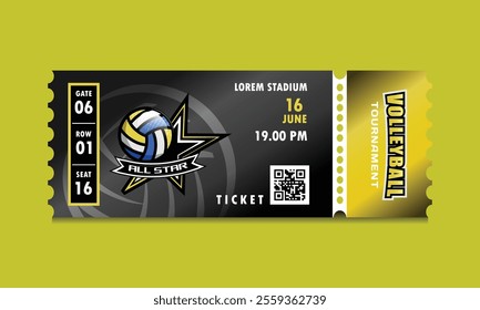 Modern professional volleyball sport ticket template graphic