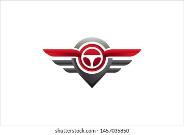 Modern professional wings and pin template logo design. This logo perfect for automotive business concept.