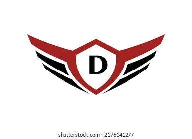 Modern professional wings shield template logo design with letter D.