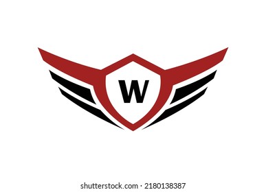 Modern professional wings shield template logo design with letter W.