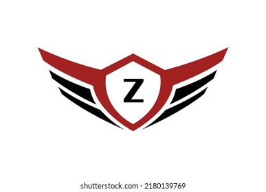 Modern professional wings shield template logo design with letter Z.