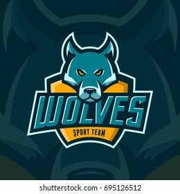 modern professional wolves team sport logo. angry mascot vector illustration