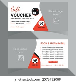 "Modern and professionally crafted food gift voucher design, perfect for restaurants, cafes, and culinary events. Ideal for promotions, giveaways, and customer rewards. Thank You