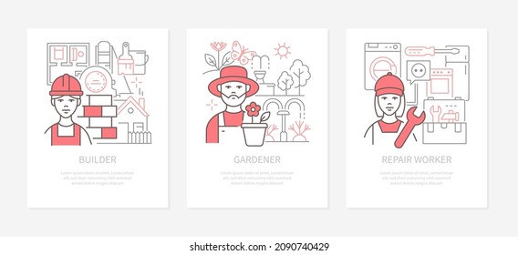 Profesiones modernas - conjunto de banners de diseño de líneas modernas