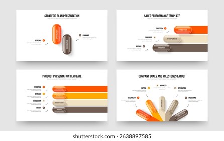 Modern Profile 2 3 4 5 Option Diagram Presentation Template Set. Investor Analysis Two Three Four Five Element Infographic Slide Design Vector Illustration Bundle.