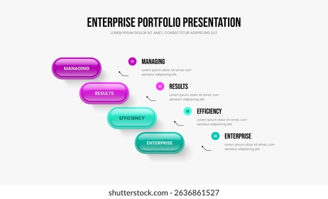 Modern Profile 4 Option Diagram Slideshow Template. Creative Innovation Four Step Infographic Presentation Layout. Market Planning Slide Design Vector Illustration.