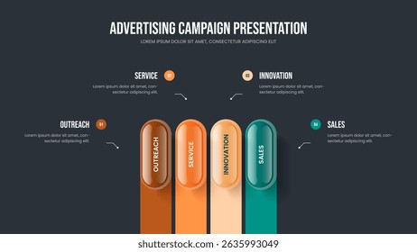 Modern Profile Presentation Design Vector Illustration. Marketing Forecast Four Element Infographic Frame Layout. Investor Solution 4 Option Diagram Slideshow Template.