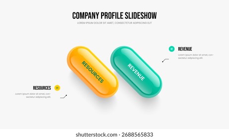 Layout da apresentação do diagrama de dois passos do perfil moderno. Ilustração do vetor de design de estrutura de plano empresarial. Marketing Briefing 2 Opção Infográfico Slide Modelo.