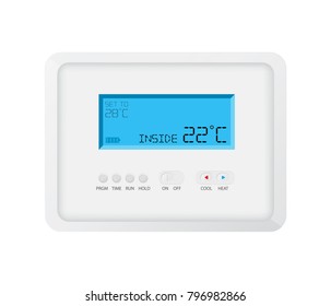 Modern Programmable Thermostat On White Background