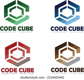 Modern programming code logo template. Coding school vector design. Isolated editorial illustration on white background.
