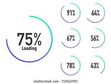 Modern progress bars. Circle loading icons. Elements for web interface. Vector illustration