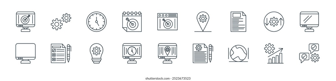 pacote de ícones de gerenciamento de projeto moderno. perfeito para projetos de interface do usuário linear com conversação vetorial, crescimento, , negócios, localização, gerenciamento de tempo, ideias e mais ícones para aplicativos móveis e da web.