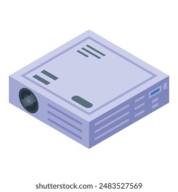 Modern projector is displaying a business presentation in an office setting