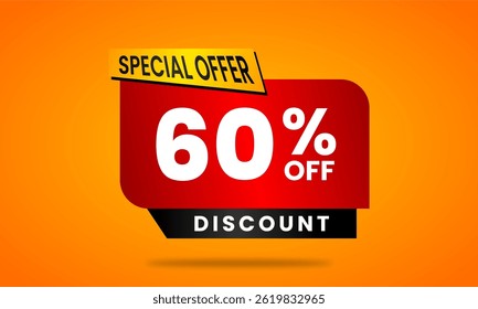 Design de desconto promocional moderno com 60% oferta. Perfeito para campanhas de vendas, banners, mídias sociais e materiais de marketing. Estilo de vetor plano e elegante.