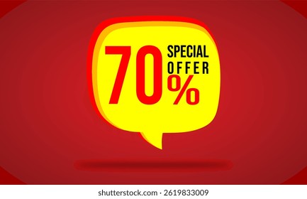 Modern promo discount design with 70% offer. Perfect for sales campaigns, banners, social media, and marketing materials. Stylish flat vector style.