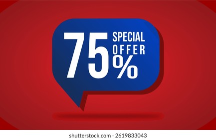 Modern promo discount design with 75% offer. Perfect for sales campaigns, banners, social media, and marketing materials. Stylish flat vector style.