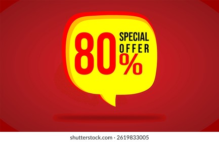 Design de desconto promocional moderno com oferta de 80%. Perfeito para campanhas de vendas, banners, mídias sociais e materiais de marketing. Estilo de vetor plano e elegante.
