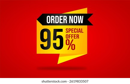 Modern promo discount design with 95% offer. Perfect for sales campaigns, banners, social media, and marketing materials. Stylish flat vector style.