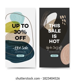 Modern promotion cell phone web banner for social media mobile apps. Elegant sale and discount promo backgrounds with abstract pattern, vector illustration