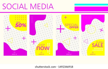 modern promotion for social media mobile apps with abstract yellow and purple color