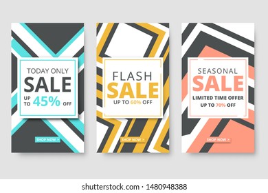 Modern promotion social media story banner for mobile apps. Elegant sale and discount promo backgrounds with abstract pattern. Social media banner template, voucher, discount, season sale