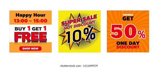 Modern promotion square coupon discount promo for web banner, social media, mobile apps.