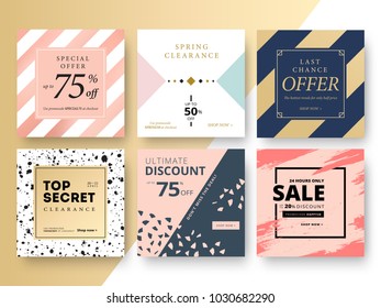 Modern promotion square web banner for social media mobile apps. Elegant sale and discount promo backgrounds with abstract pattern. Email ad newsletter layouts.