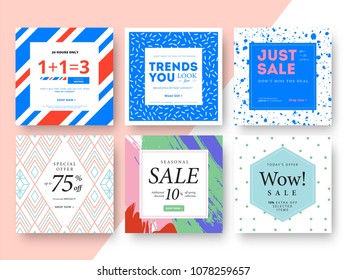 Modern Promotion Square Web Banner For Social Media Mobile Apps. Elegant Sale And Discount Promo Backgrounds With Abstract Pattern. Email Ad Newsletter Layouts.